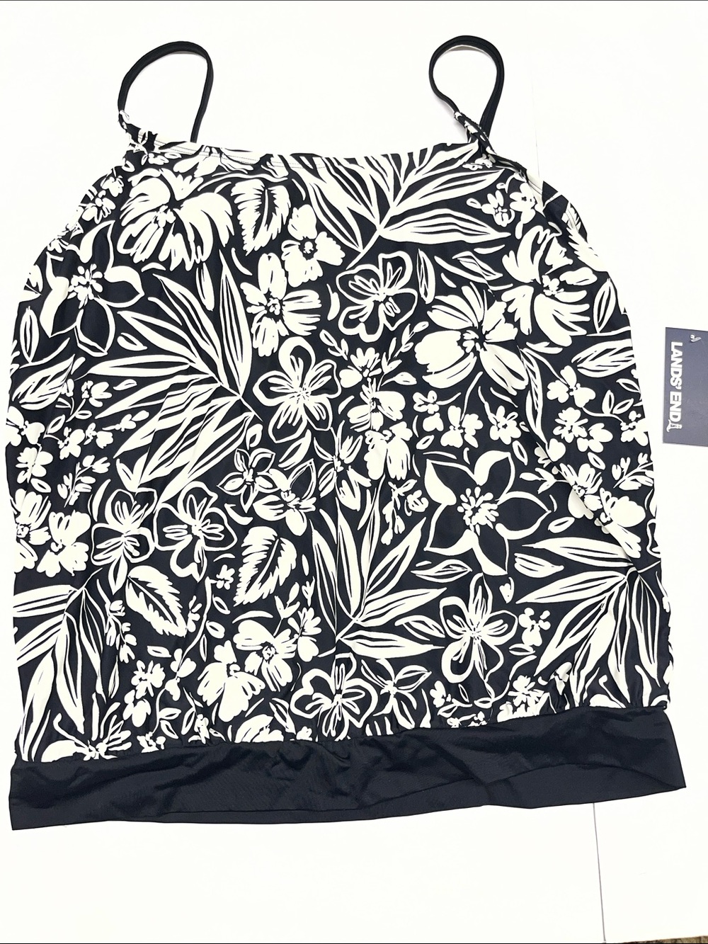 NEW Lands' End Black and White Floral Swim Coverup Tankini Size Large